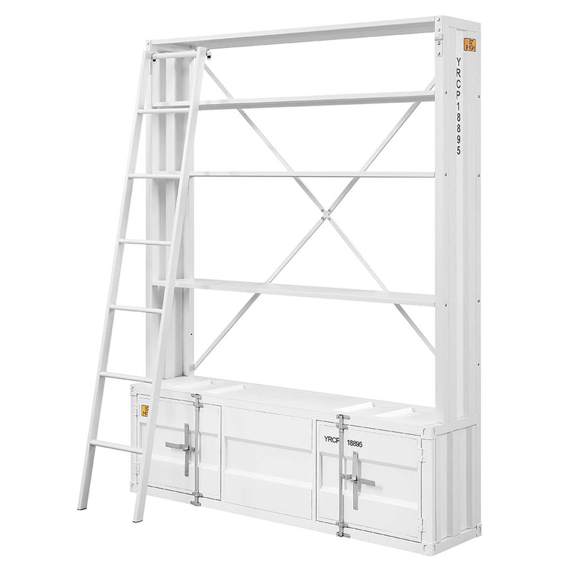 Cargo Bookcase w/Ladder, White Finish Acme