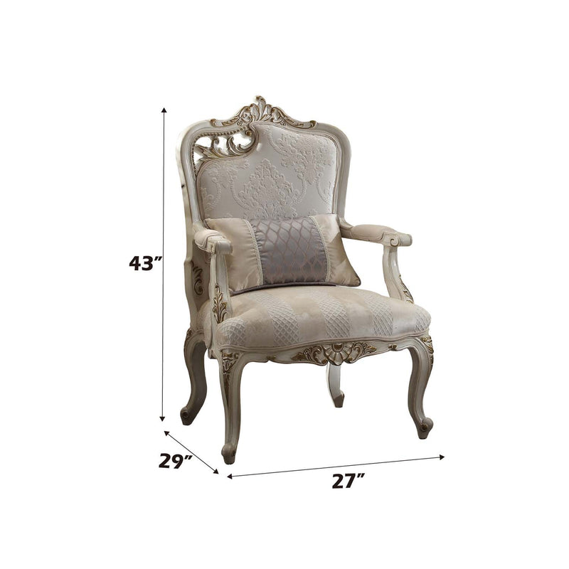Picardy Chair w/Pillow (Lf Leaf), Fabric & Antique Pearl Finish Acme