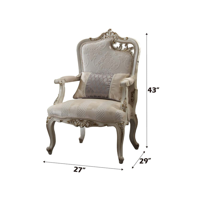 Picardy Chair w/Pillow (Right Facing Leaf), Fabric & Antique Pearl Finish Acme