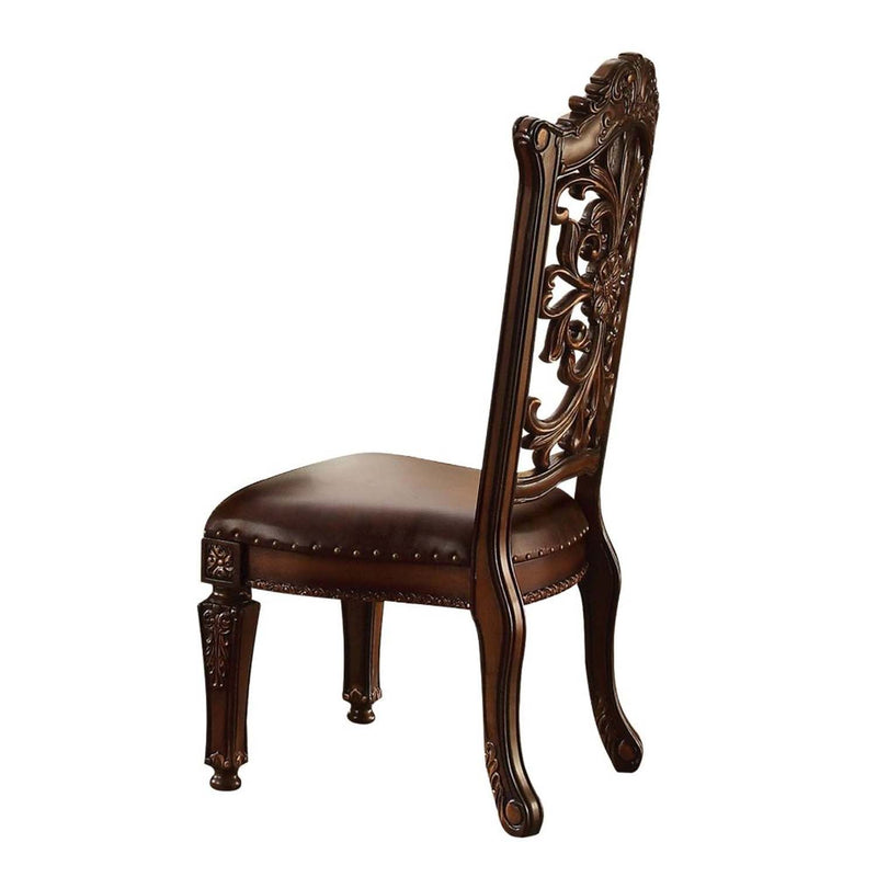 Vendome Side Chair 2Pc, Brown Faux Leather & Cherry Finish Acme