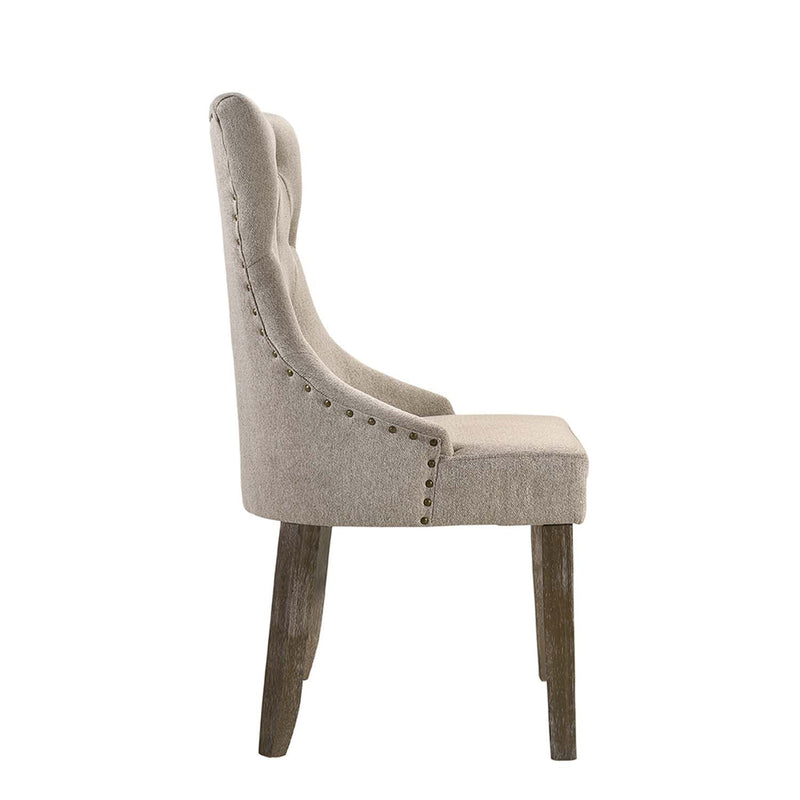 Gabrian Side Chair 2Pc, Two-tone Beige Fabric & Reclaimed Gray Finish Acme