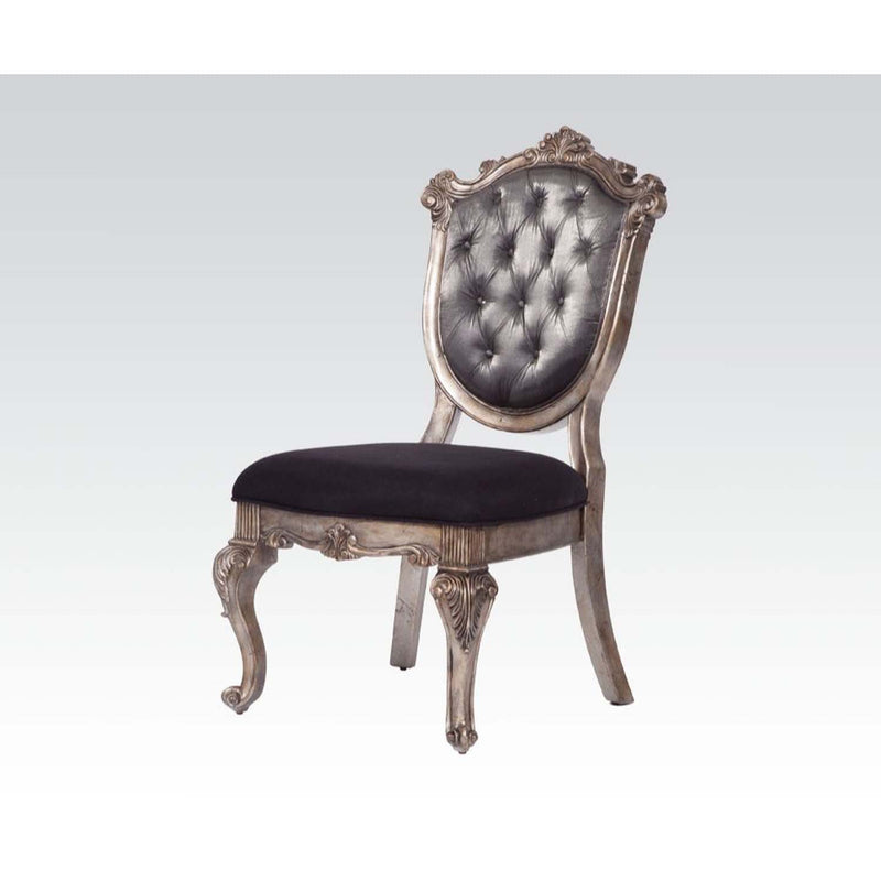 Chantelle Side Chair 2Pc, Silk-Like Fabric & Antique Platinum Finish Acme