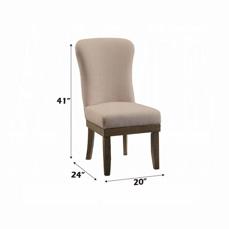 Landon Side Chair 2Pc, Beige Linen & Salvage Brown Finish Acme