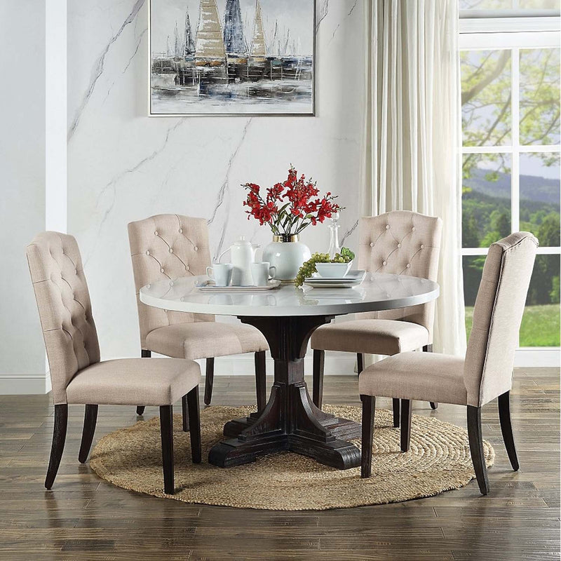Gerardo Side Chair 2Pc, Beige Linen & Weathered Espresso Finish Acme
