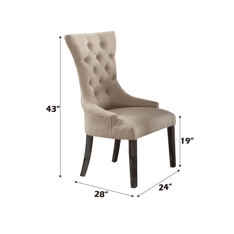 Gerardo Side Chair 2Pc, Beige Linen & Weathered Espresso Finish Acme