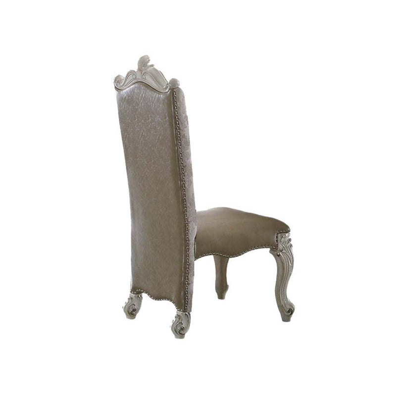 Versailles Side Chair 2Pc, Vintage Faux Leather /Fabric & Bone White Finish Acme