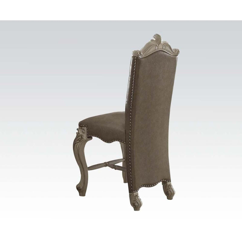 Versailles Counter Height Chair 2Pc, Faux Leather & Bone White Finish Acme