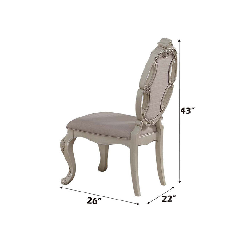 Ragenardus Side Chair 2Pc, Fabric & Antique White Finish Acme