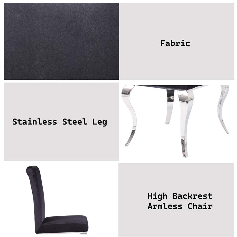 Fabiola Side Chair 2Pc, Black Fabric & Stainless Steel Acme
