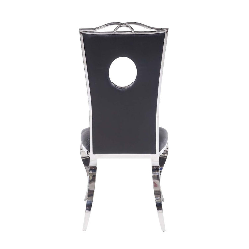 Cyrene Side Chair 2Pc, Black Faux Leather & Stainless Steel Acme