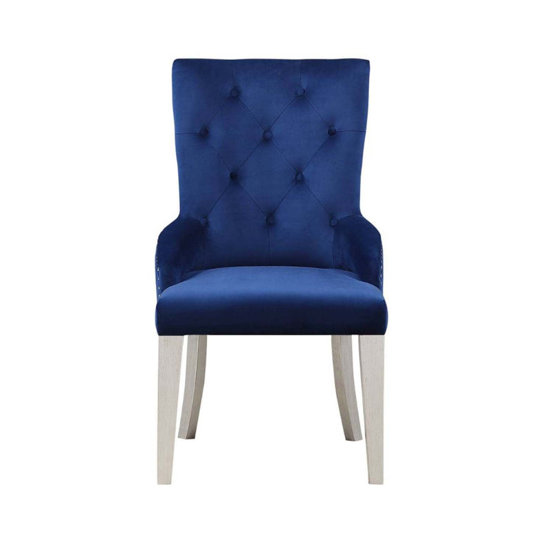 Varian Side Chair, Blue Fabric & Antique Platinum Finish Acme
