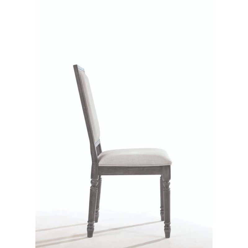 Leventis Side Chair 2Pc, Cream Linen & Weathered Gray Finish Acme