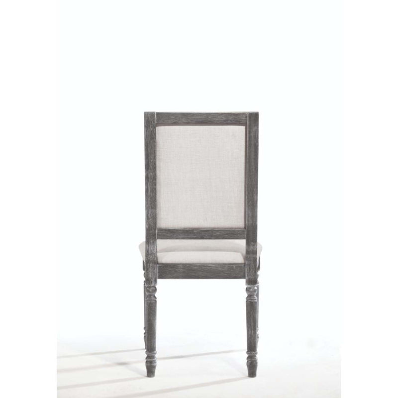 Leventis Side Chair 2Pc, Cream Linen & Weathered Gray Finish Acme