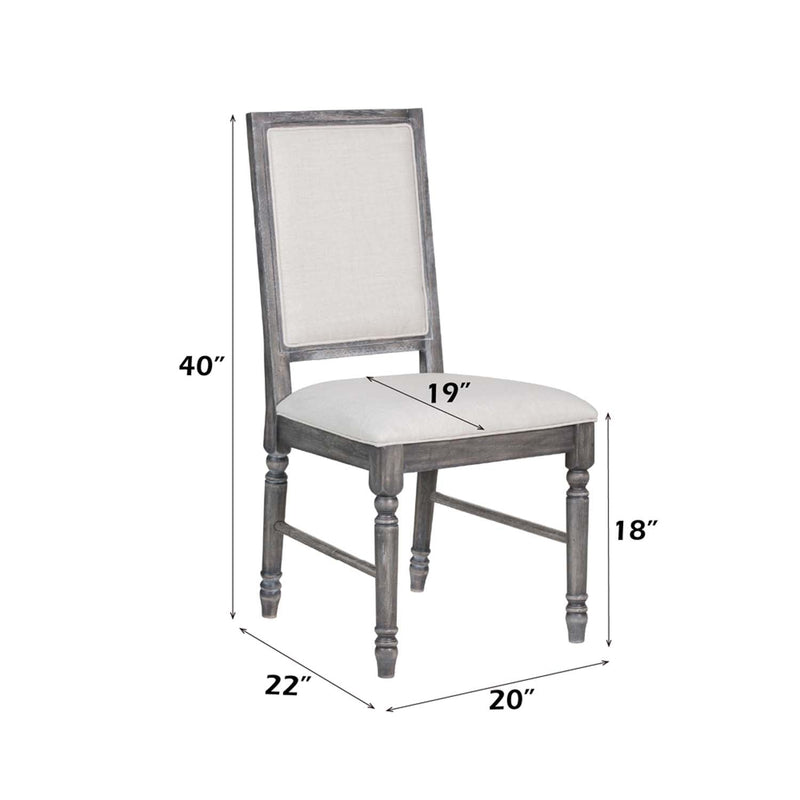 Leventis Side Chair 2Pc, Cream Linen & Weathered Gray Finish Acme