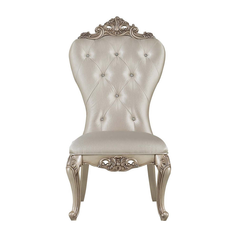 Gorsedd Side Chair 2Pc, Cream Fabric & Golden Ivory Finish Acme