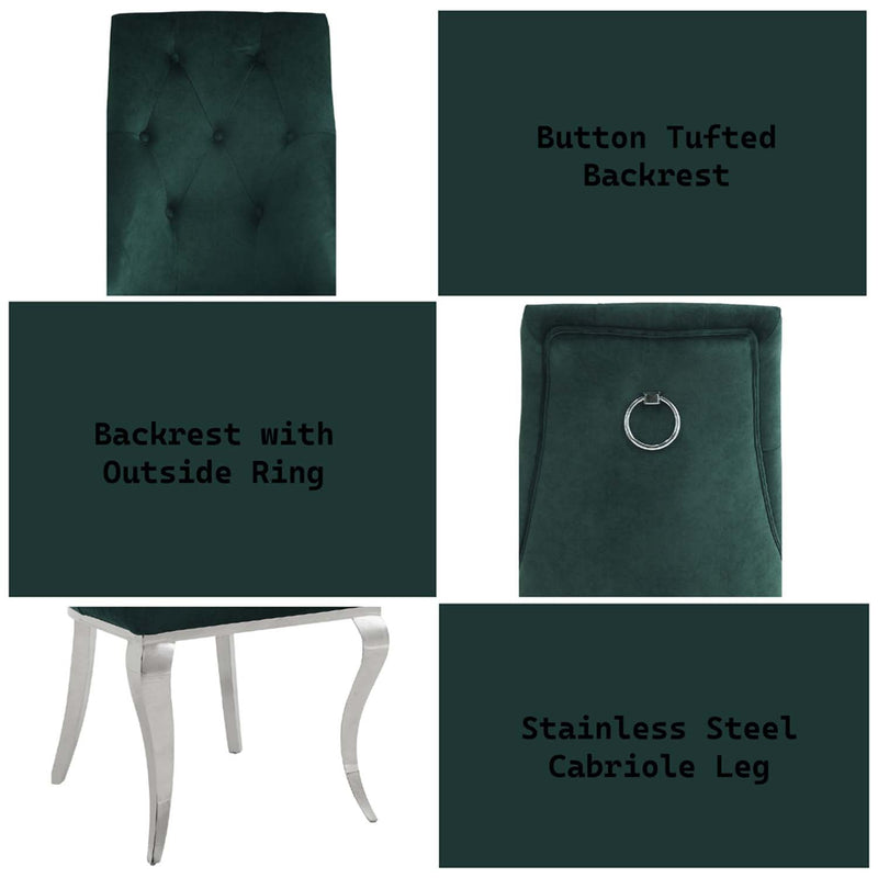 Dekel Side Chair 2Pc, Green Fabric & Stainless Steel Acme