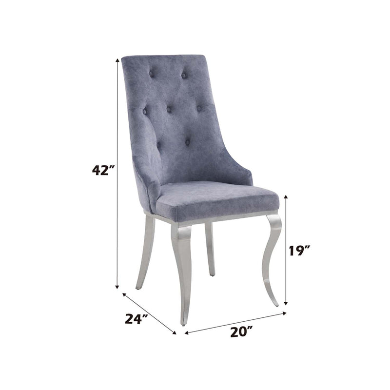 Dekel Side Chair 2Pc, Gray Fabric & Stainless Steel Acme