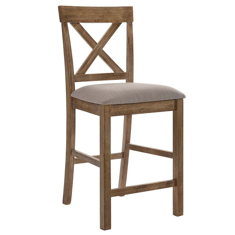 Martha II Counter Height Chair 2Pc, Tan Linen & Weathered Oak Finish Acme