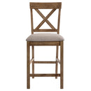 Martha II Counter Height Chair 2Pc, Tan Linen & Weathered Oak Finish Acme