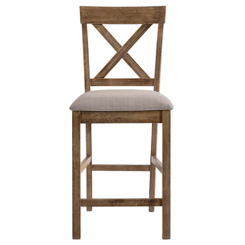 Martha II Counter Height Chair 2Pc, Tan Linen & Weathered Oak Finish Acme