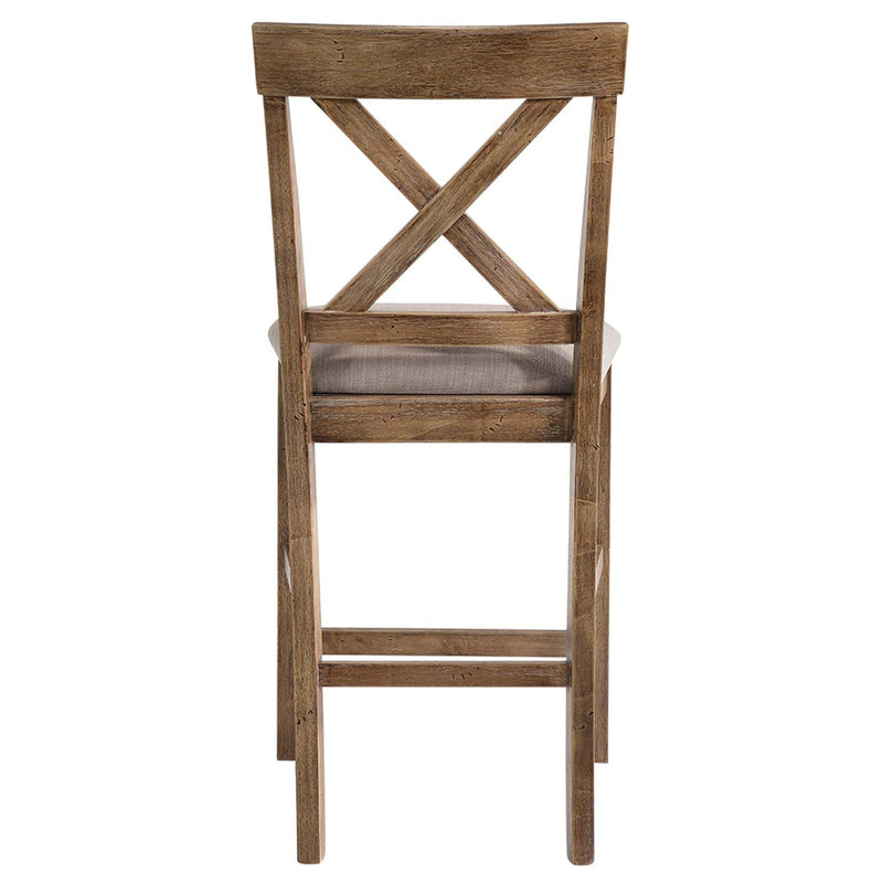 Martha II Counter Height Chair 2Pc, Tan Linen & Weathered Oak Finish Acme