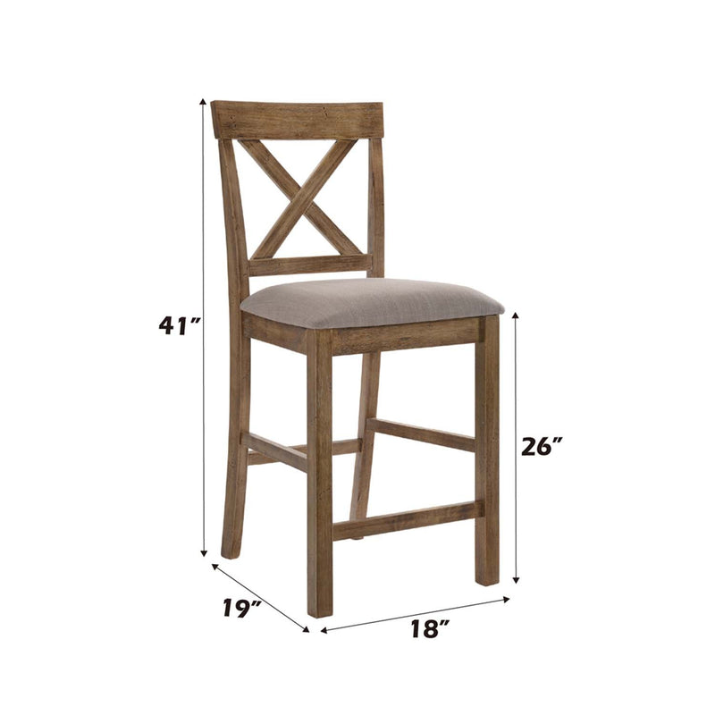 Martha II Counter Height Chair 2Pc, Tan Linen & Weathered Oak Finish Acme
