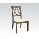 Claudia Side Chair 2Pc, Beige Linen & Salvage Brown Finish Acme