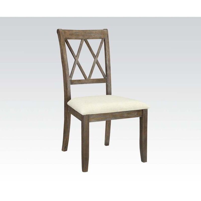 Claudia Side Chair 2Pc, Beige Linen & Salvage Brown Finish Acme