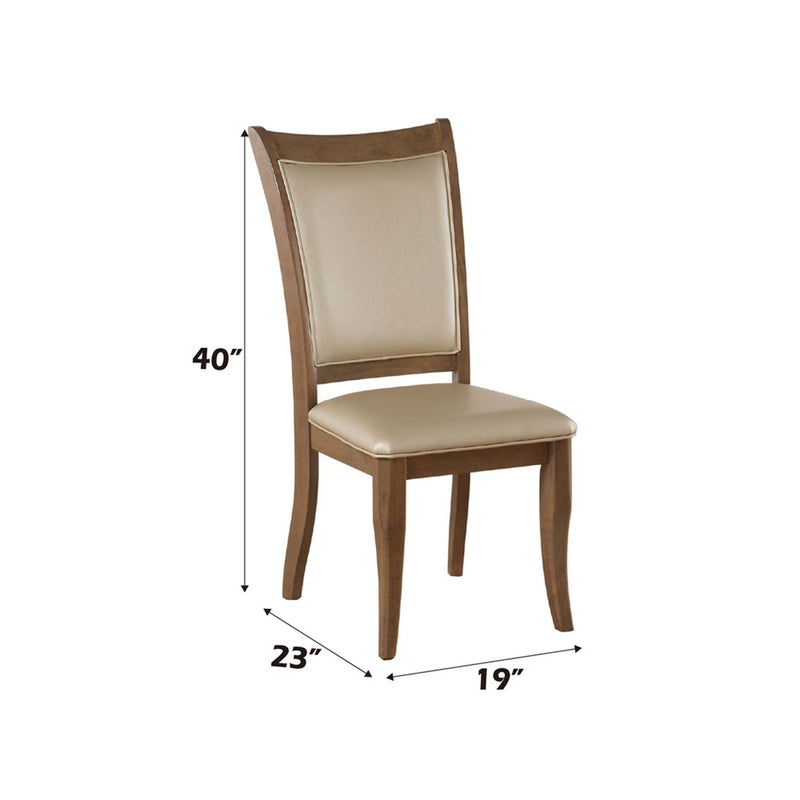 Harald Side Chair 2Pc, Beige Faux Leather & Gray Oak Finish Acme