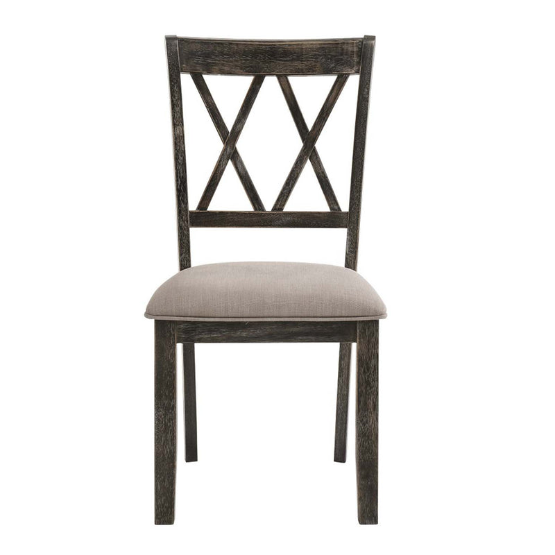 Claudia II Side Chair 2Pc, Beige Fabric & Weathered Gray Finish Acme