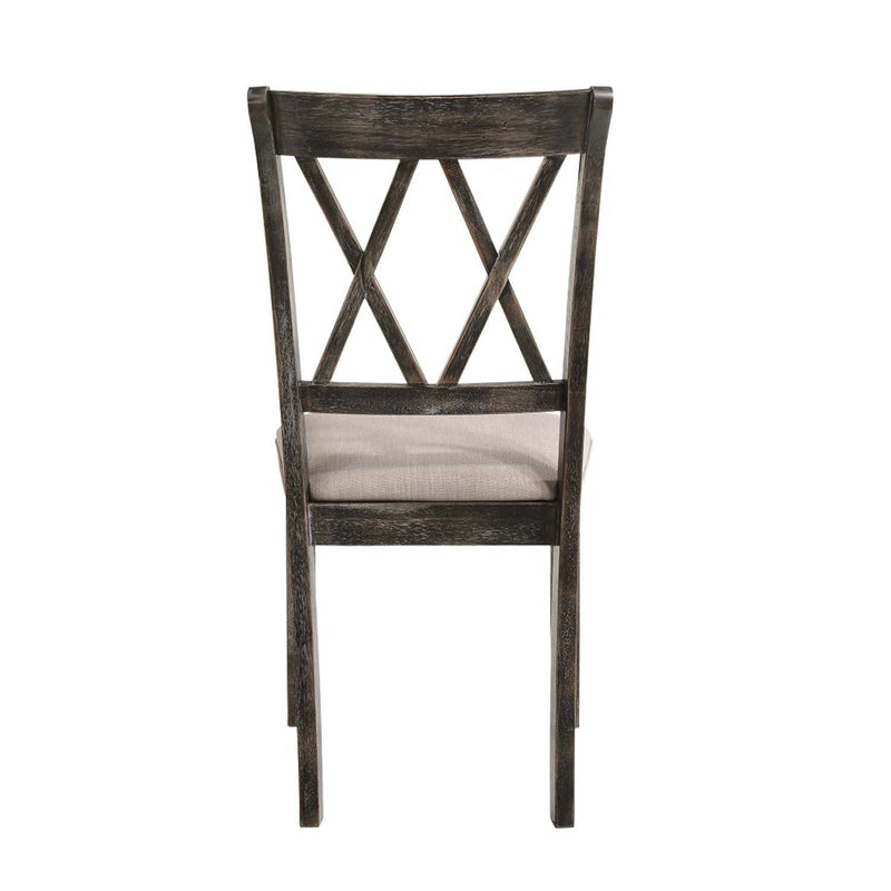 Claudia II Side Chair 2Pc, Beige Fabric & Weathered Gray Finish Acme
