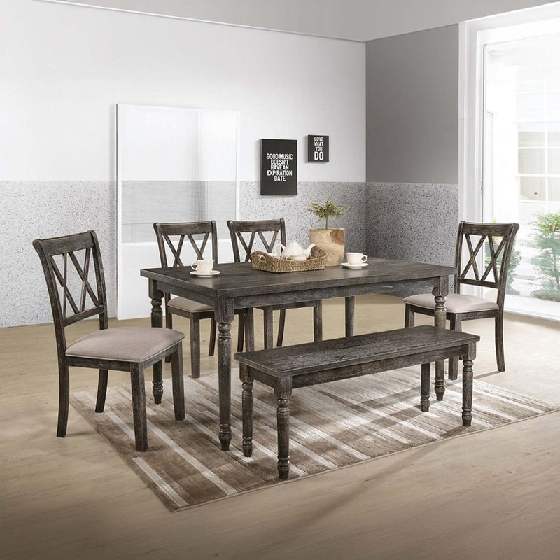 Claudia II Side Chair 2Pc, Beige Fabric & Weathered Gray Finish Acme