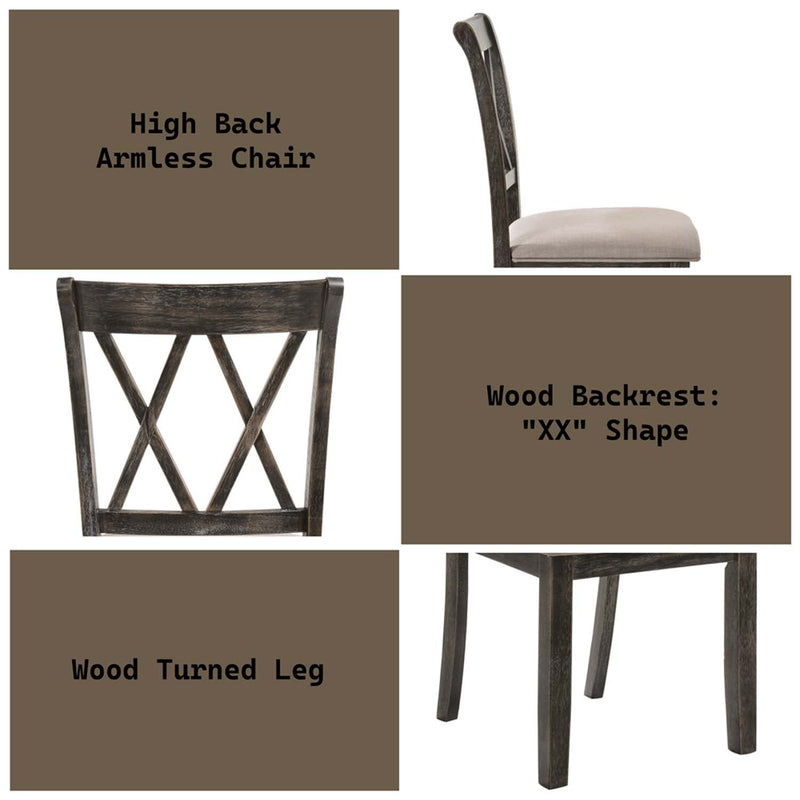 Claudia II Side Chair 2Pc, Beige Fabric & Weathered Gray Finish Acme