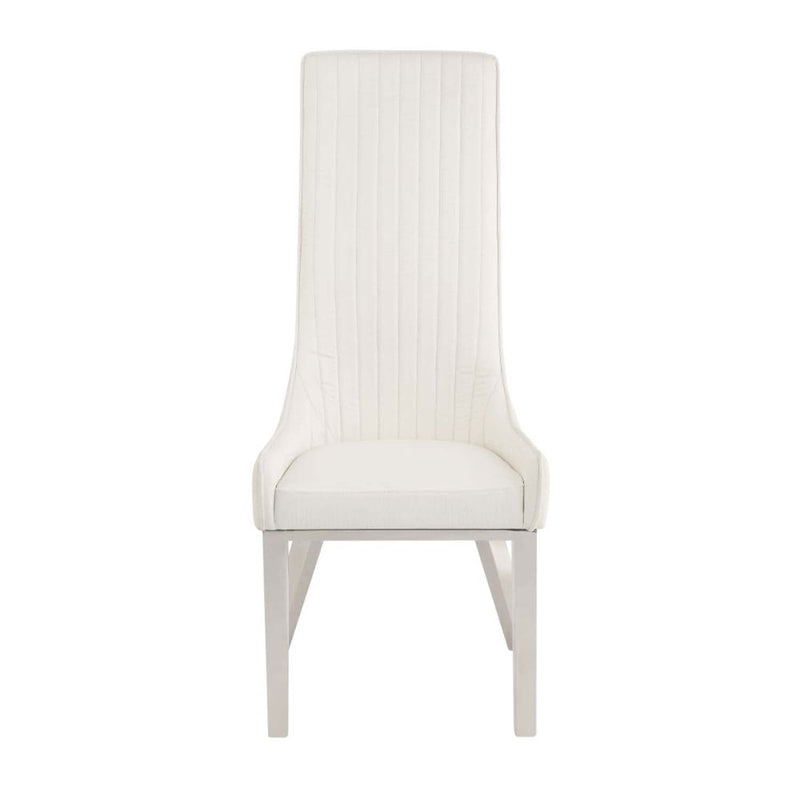 Gianna Side Chair 2Pc, Ivory Faux Leather & Stainless Steel Acme