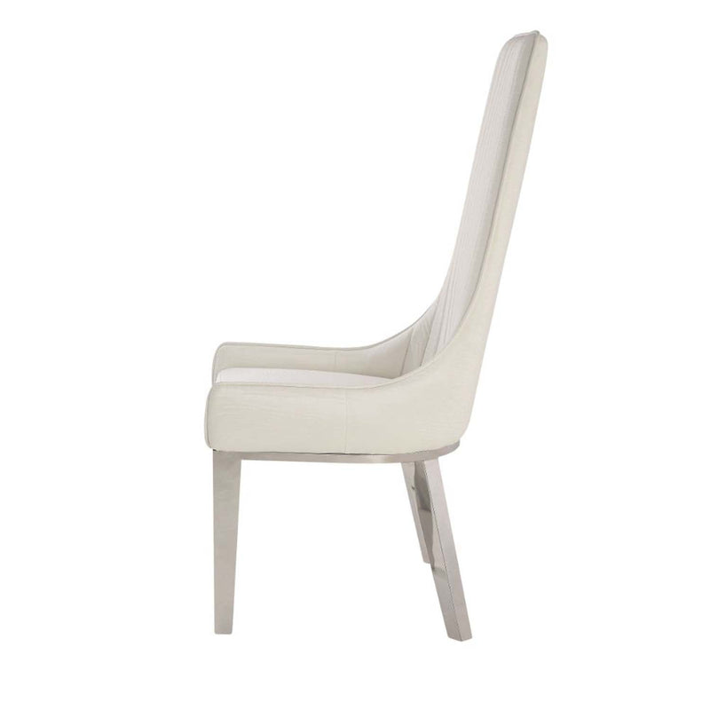 Gianna Side Chair 2Pc, Ivory Faux Leather & Stainless Steel Acme