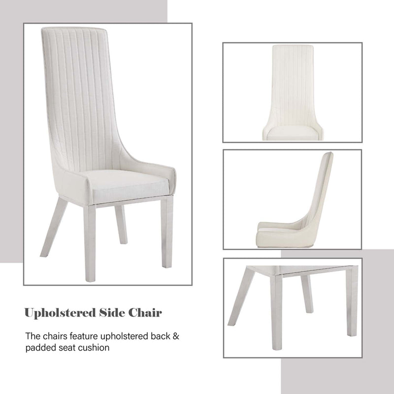Gianna Side Chair 2Pc, Ivory Faux Leather & Stainless Steel Acme
