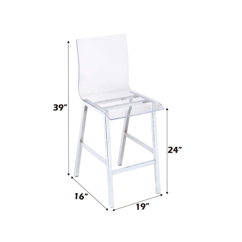 Nadie Counter Height Chair 2Pc, Clear Acrylic & Chrome Finish Acme