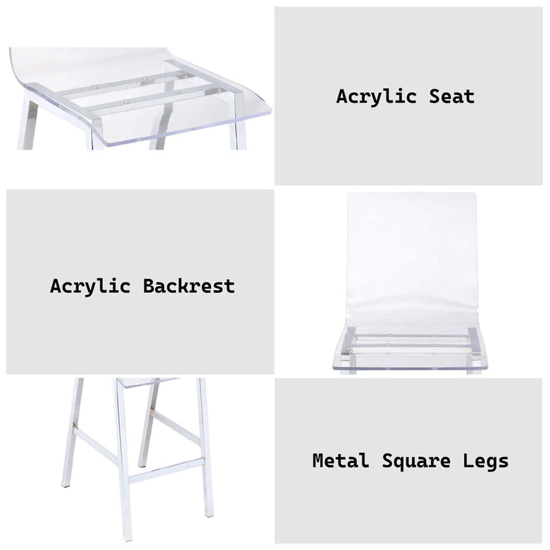 Nadie Counter Height Chair 2Pc, Clear Acrylic & Chrome Finish Acme