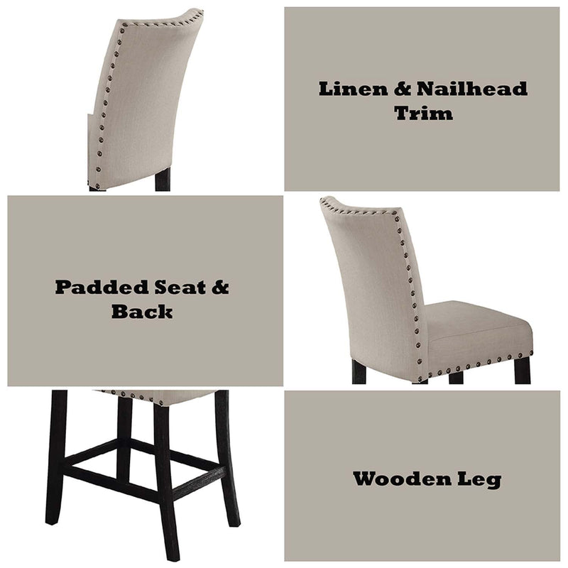 Nolan Counter Height Chair 2Pc, Beige Linen & Salvage Dark Oak Finish Acme