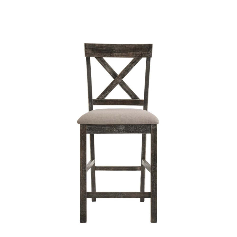 Martha II Counter Height Chair 2Pc, Tan Linen & Weathered Gray Finish Acme