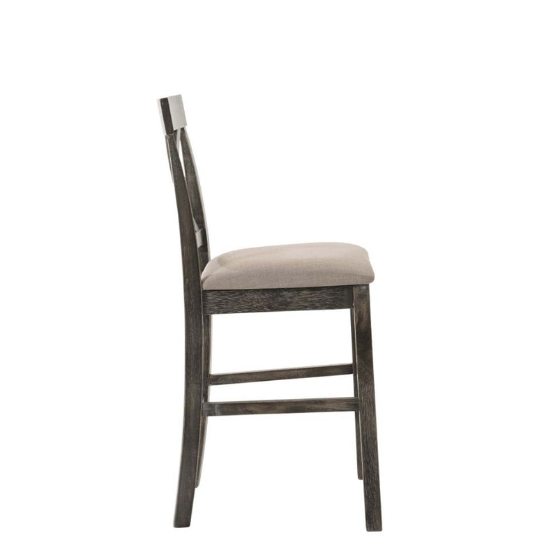 Martha II Counter Height Chair 2Pc, Tan Linen & Weathered Gray Finish Acme