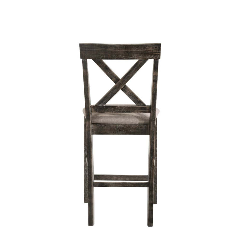Martha II Counter Height Chair 2Pc, Tan Linen & Weathered Gray Finish Acme