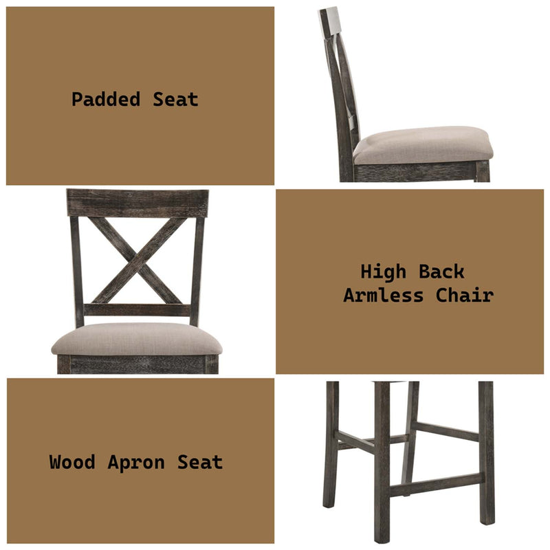 Martha II Counter Height Chair 2Pc, Tan Linen & Weathered Gray Finish Acme