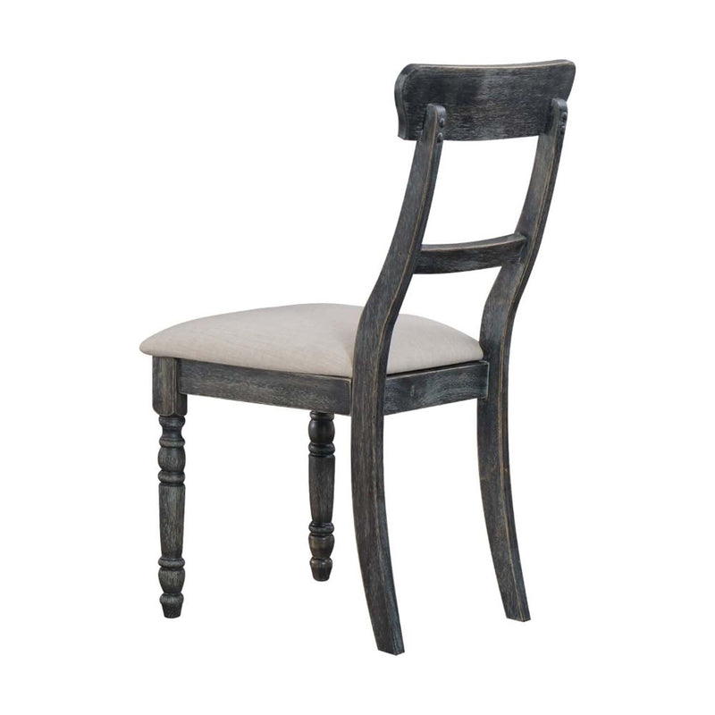 Leventis Side Chair 2Pc, Light Brown Linen & Weathered Gray Finish Acme