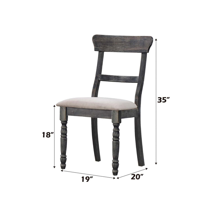 Leventis Side Chair 2Pc, Light Brown Linen & Weathered Gray Finish Acme