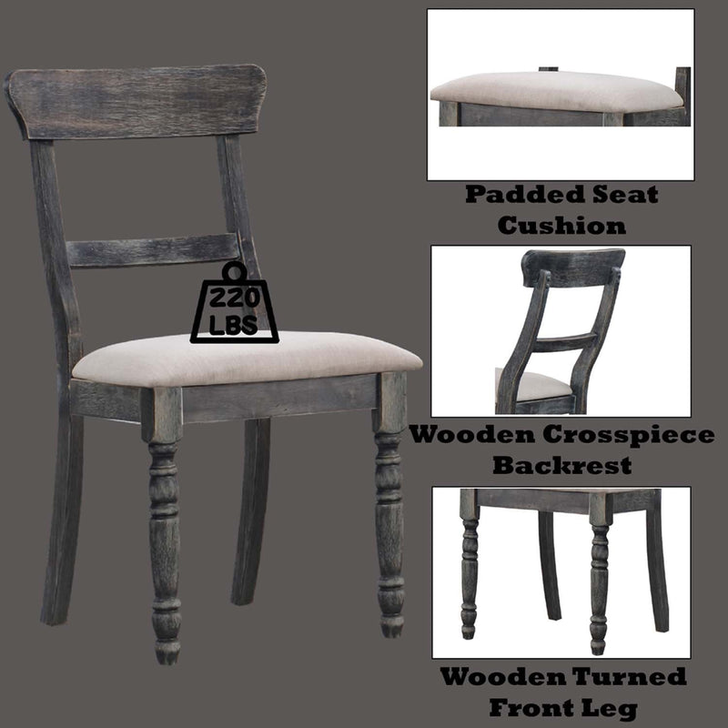 Leventis Side Chair 2Pc, Light Brown Linen & Weathered Gray Finish Acme