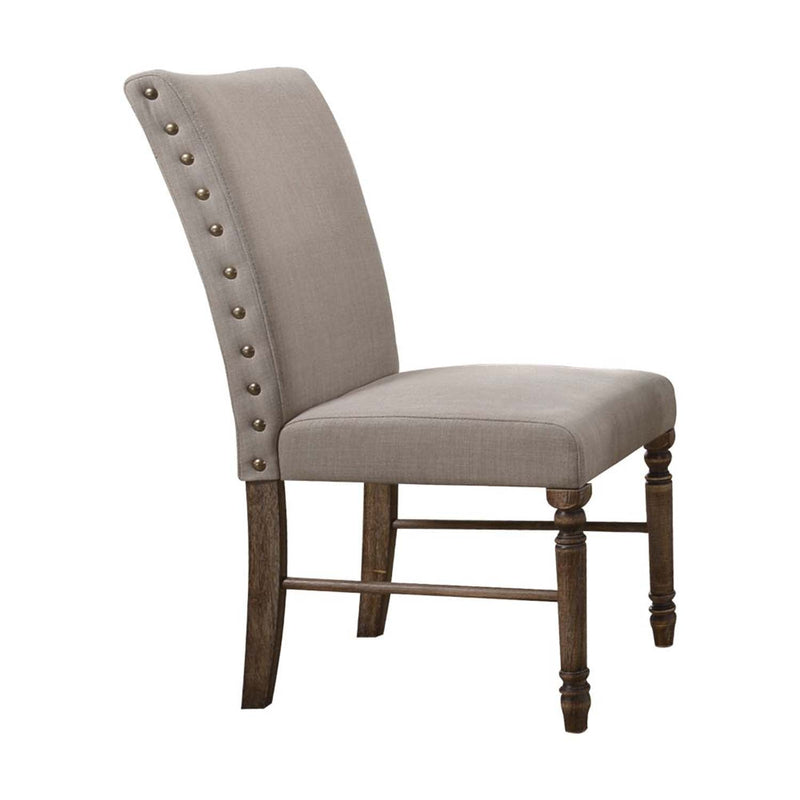Leventis Side Chair 2Pc, Cream Linen & Weathered Oak Finish Acme
