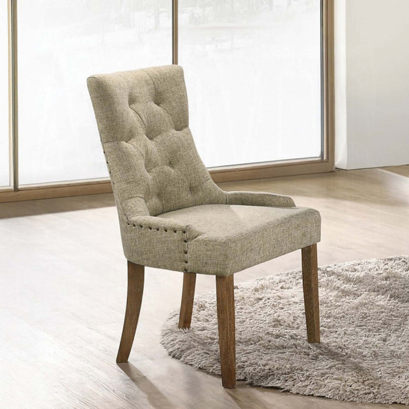 Yotam Side Chair 2Pc, Beige Fabric & Salvaged Oak Finish Acme