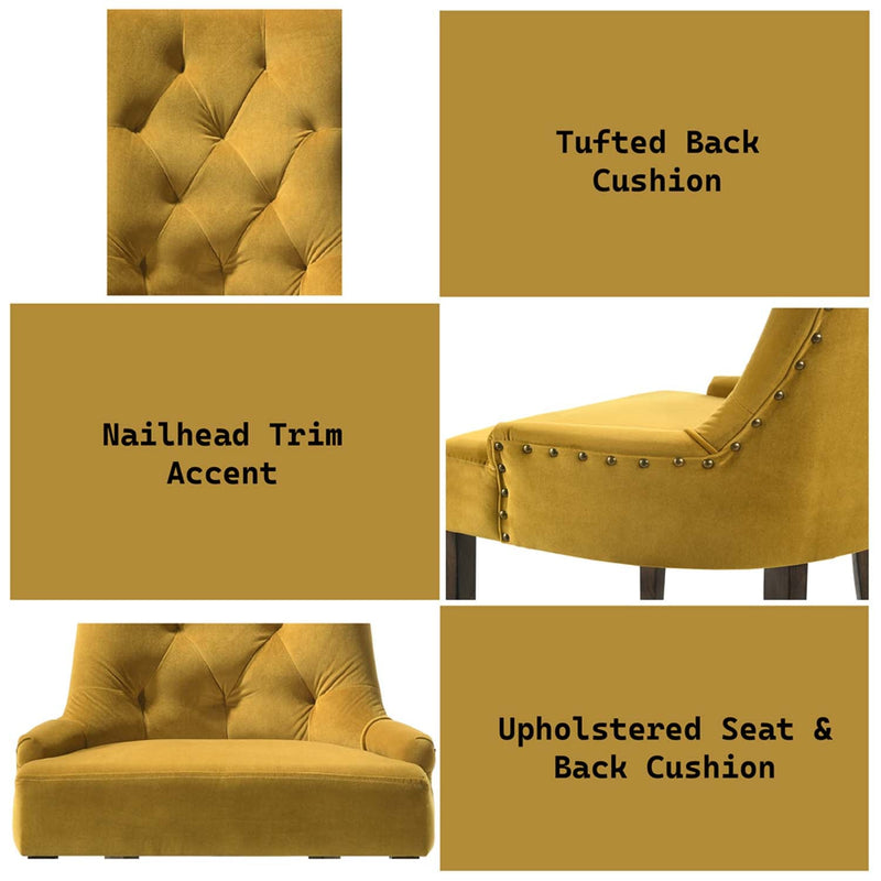 Farren Side Chair 2Pc, Yellow Velvet & Espresso Finish Acme