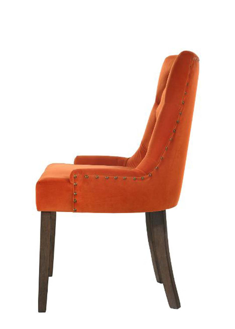 Farren Side Chair 2Pc, Orange Velvet & Weathered Oak Finish Acme